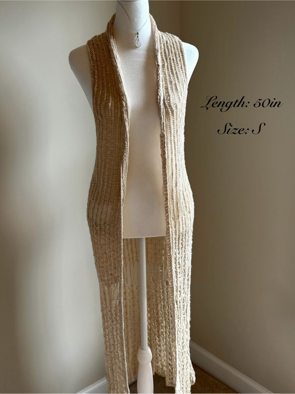Mudd Long Open Knit Vest in Cream